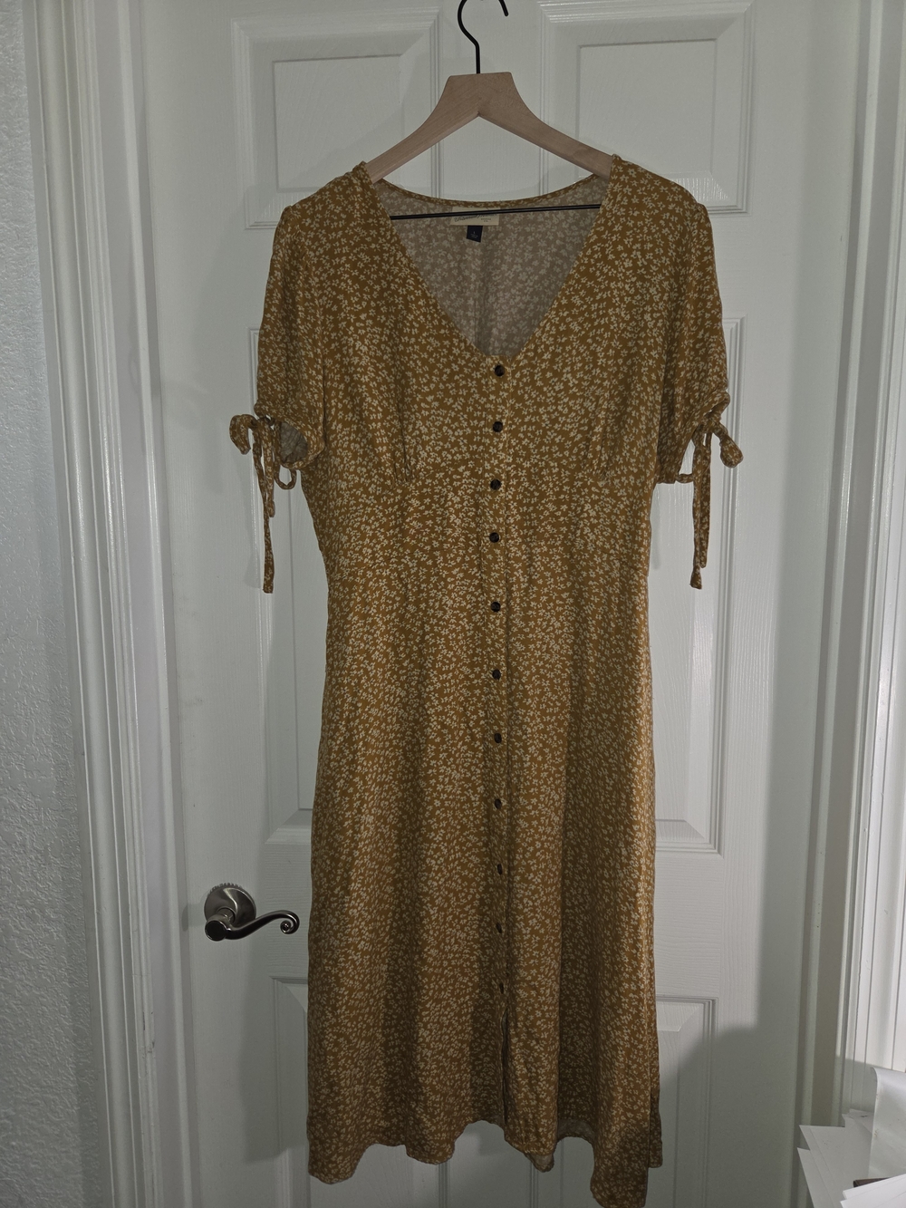 Women's Mustard Floral Button-Front Dress, Universial Thread